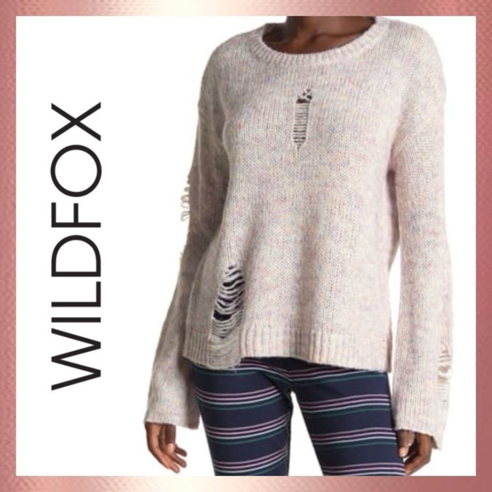 NEW Wildfox Distressed Pink Skye Sweater Small S